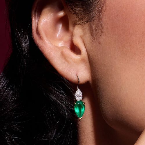 Emerald & Diamond Drop Earrings Image 2