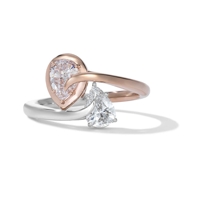 "Toi et Moi, When Two Become One Pear" Diamond Engagement Ring