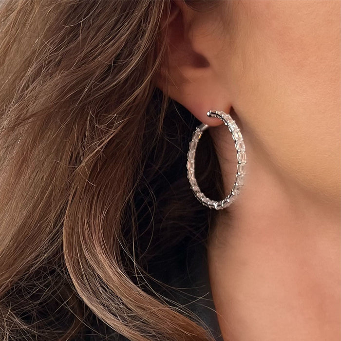 9.94tcw Diamond Baguette Hoop Earrings