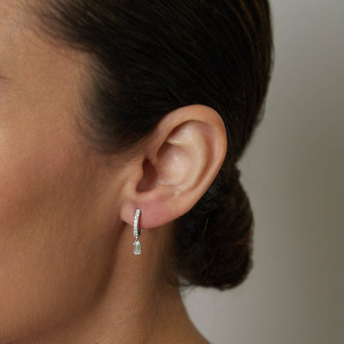Emerald Cut Diamond Drop Huggie Earrings