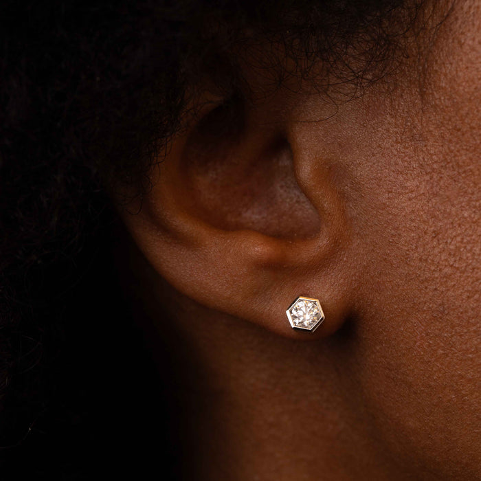 Diamond Hex Stud Earrings