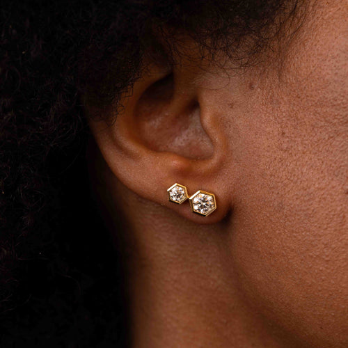 Diamond Duo Hex Stud Earrings Image 2
