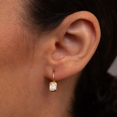 Emerald Cut Diamond Bezel Drop Earrings Image 2