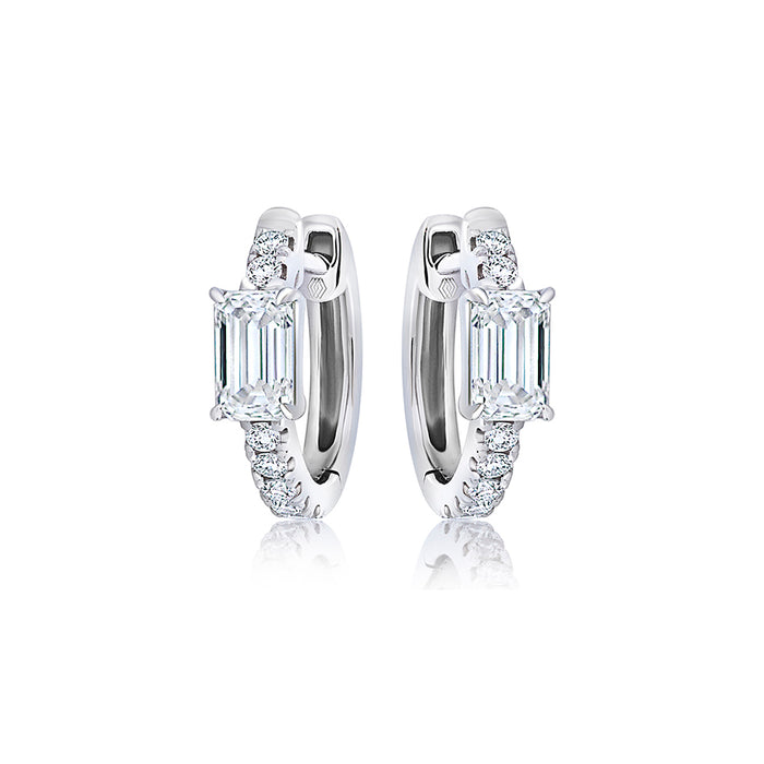 Emerald Cut Diamond Center Huggie Earrings