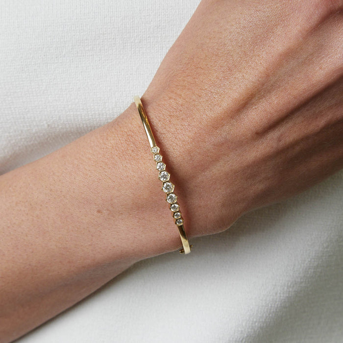 Graduated Diamond Hex Hinged Bangle