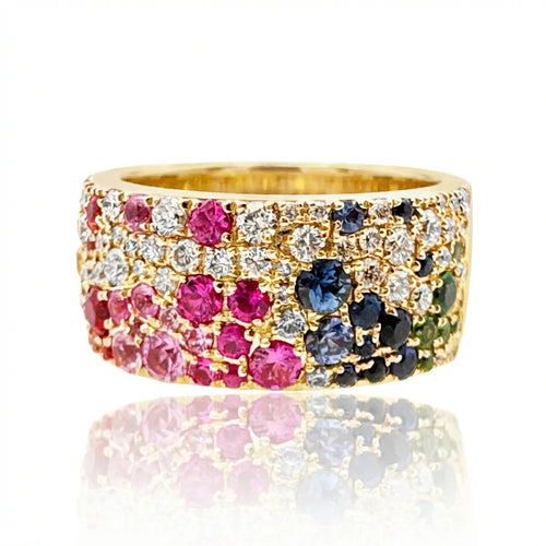 Scattered Rainbow Sapphire,Tsavorite, Rubies & Diamonds Cigar Band