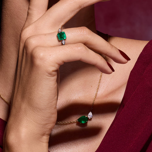 Emerald & Diamond 3-Stone Statement Ring Image 2