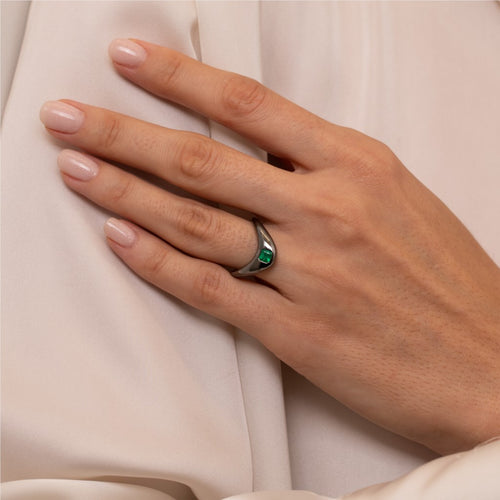 Petite ZAHA Emerald Stacking Ring Image 2