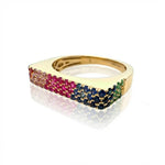 Rainbow Sapphire, Ruby & Tsavorite Flat Bar Ring