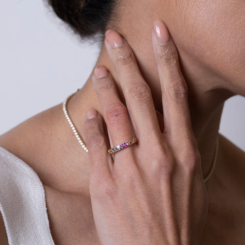 Rainbow Sapphires and Tsavorites Narrow Ring Image 2
