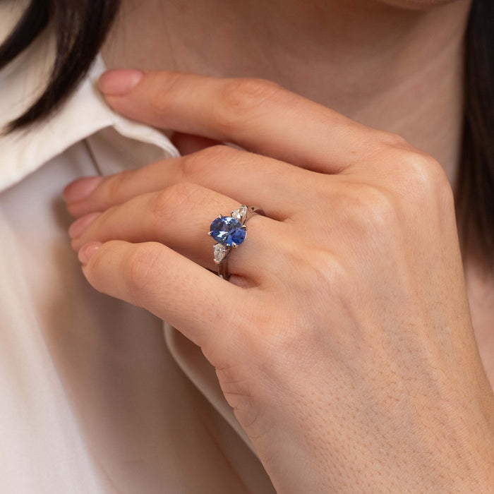 Sapphire & Diamond Three Stone Statement Ring