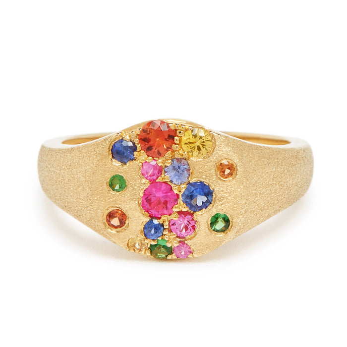 Rainbow Sapphire & Tsavorite Signet Ring