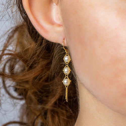 Akoya Pearl Textile Trio Drop Earrings Image 2