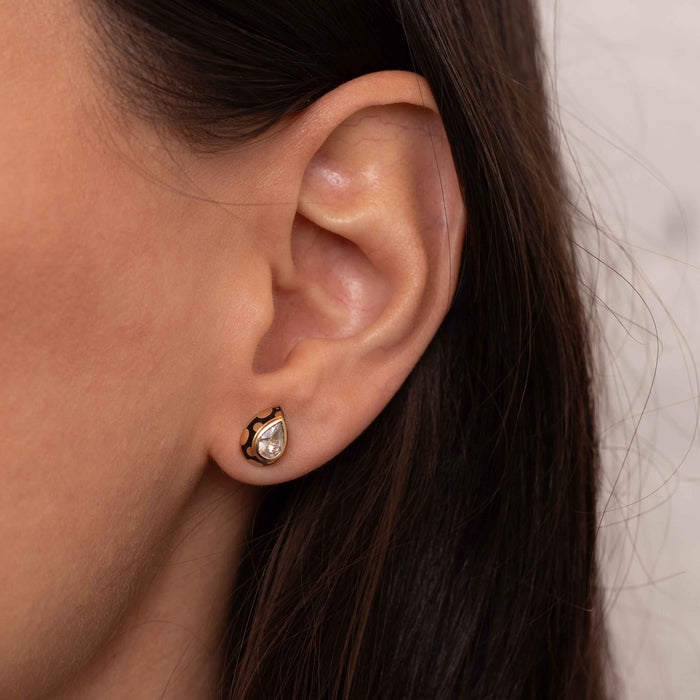 Memphis Dot White Sapphire Pear Stud Earrings