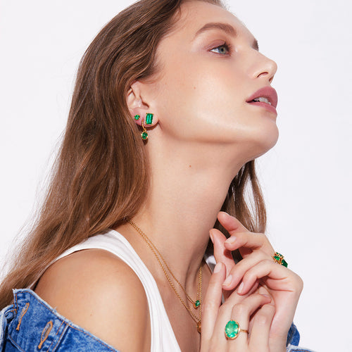 Emerald Prong Stud Earrings Image 2