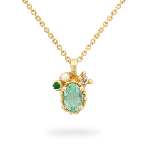 Beaded Emerald & Pearl Pendant