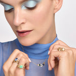 Sapphire, Aquamarine & Tourmaline Cluster Bar Necklace