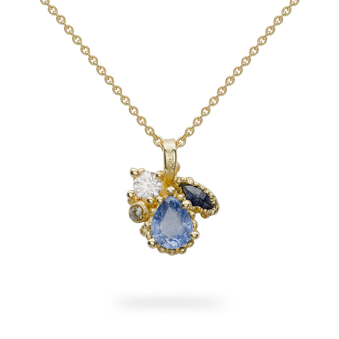 Mixed Cut Sapphire & Diamonds Cluster Pendant