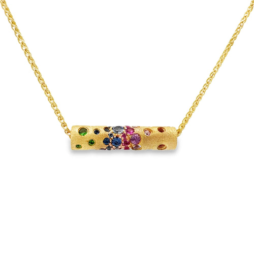 Rainbow Sapphire,Ruby,Tsavorite Cylinder Pendant Necklace