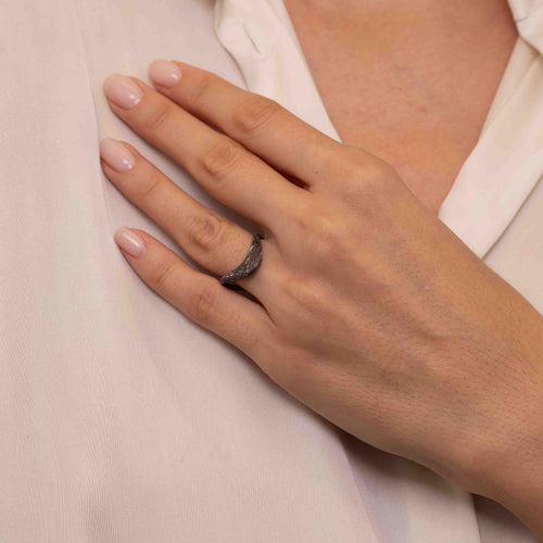 Petite ZAHA Hand Engraved Black Rhodium Ring Image 2