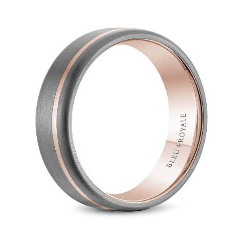 7mm Rose Gold & Grey Tantalum Stripe Wedding Band