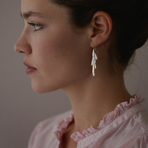 Silver and Gold Long Daisy Earrings Image 2