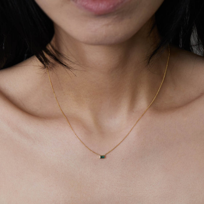 Emerald Baguette Bezel Pendant Necklace