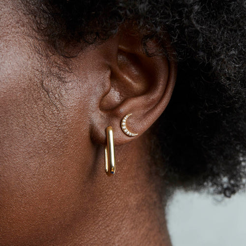 Diamond Crescent Moon Earrings Image 2