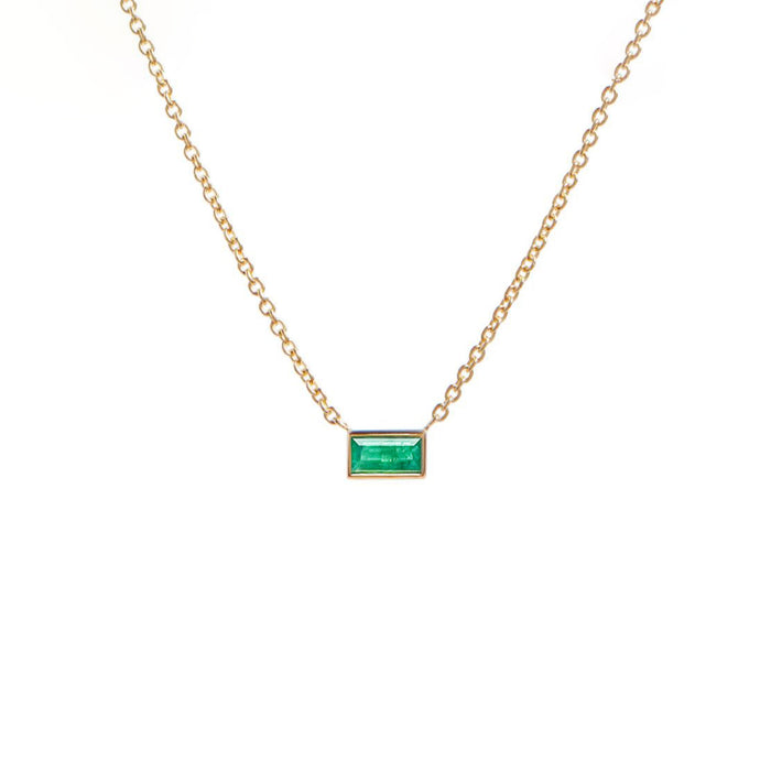 Emerald Baguette Bezel Pendant Necklace