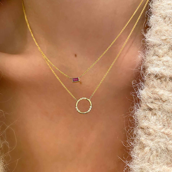 Ruby Baguette Bezel Pendant Necklace